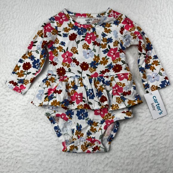Flowered Long Sleeve Romper Bodysuit Carter's Sz 6M. NWT One Piece - Picture 1 of 5